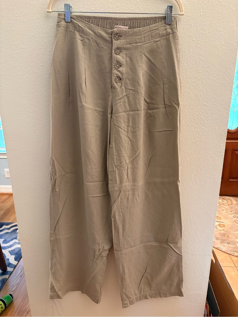 Sincerely Jules Linen blend Khaki Wide-Leg Women’s Chinos Pleated